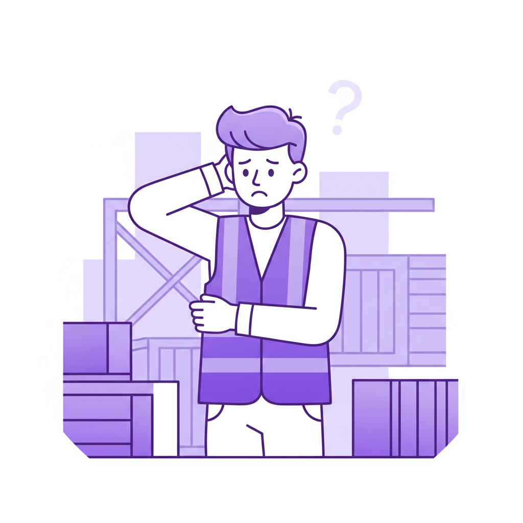 Young warehouse worker showing uncertainty and lack of confidence on first day